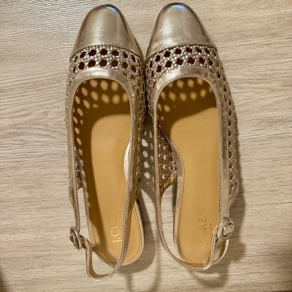 J Crew Gold Woven Slingback Flats Size 8 - NEW - Picture 2 of 13